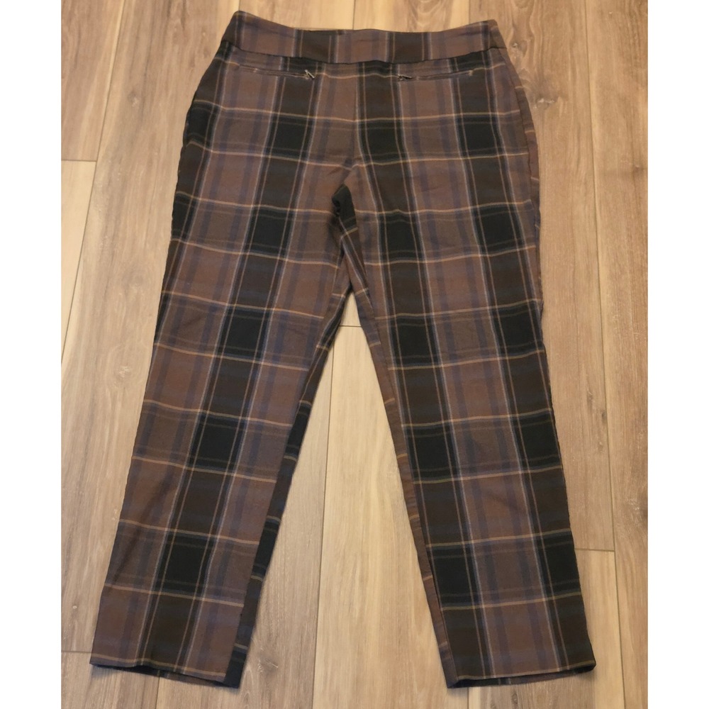 Cato Mid-Rise Plaid Tailored Trouser Pants Women's Size 14 Brown